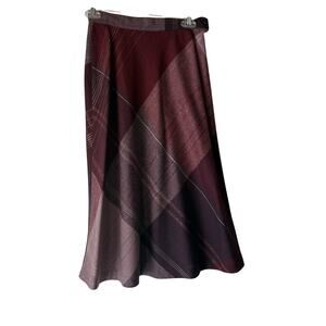 Vintage Albee Skirt Womens 7 Burgundy Purple Plaid Wool Blend A-Line 90s Mod